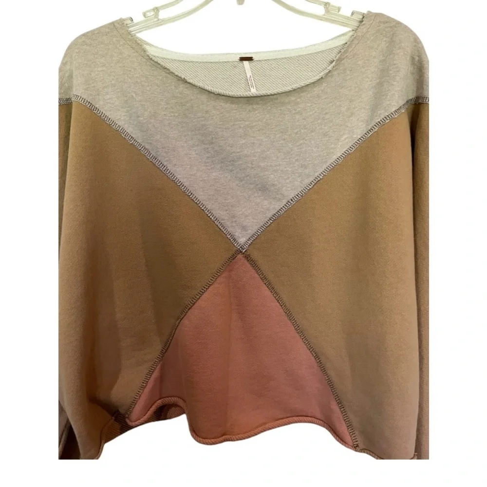 Free People Montauk colorblock pullover top shirt sweater oversized size XS